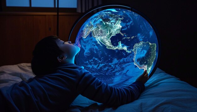 Photo an interactive globe with touchpoints that illuminate to show sleep patterns in different countries