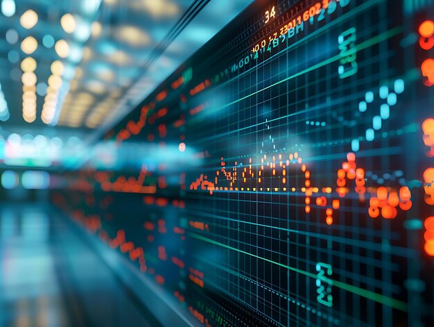 Interactive stock price fluctuations on a modern digital display