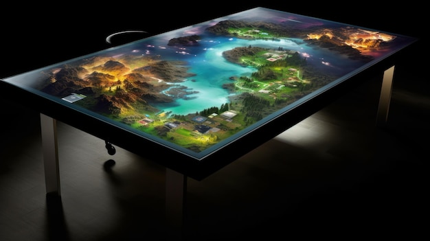 Photo interactive tabletop with fantasy landscape