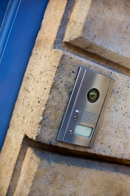 Intercom on a stone wall