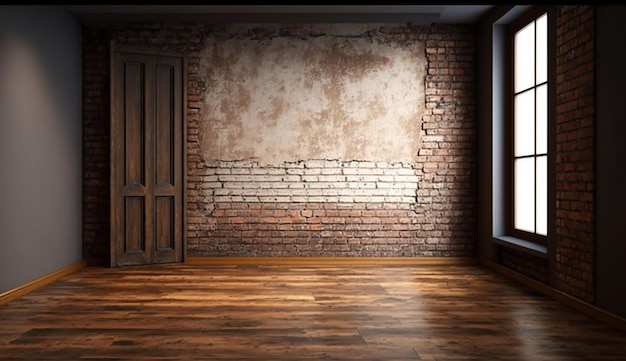 Interior background of room with brick wall and wooden floor classic house interior design