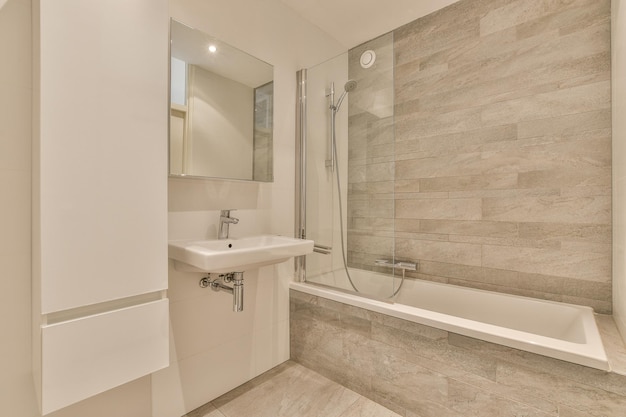 Interior of bathroom with bathtub