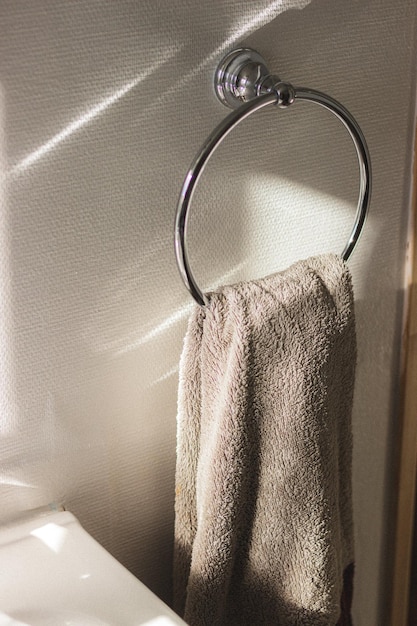 Photo interior of bathroom with hand towel ring stock photo