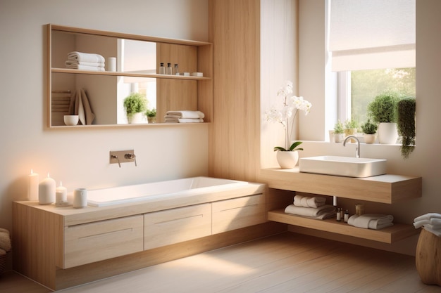 The interior of the bathroom with a window a bathtub a mirror and a washbasin