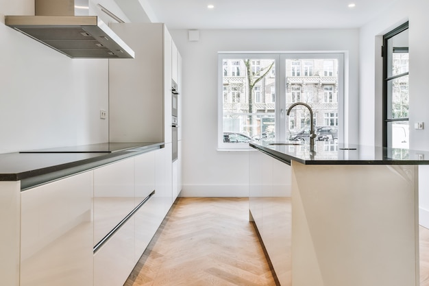 Photo interior of a beautiful kitchen of an elite house