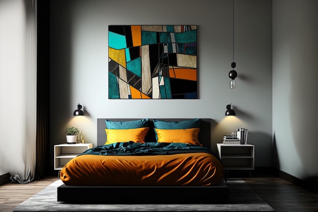 Interior of a bedroom in abstract