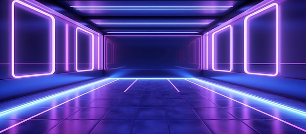 interior blue and purple lighting with blue lighting on the floor generative ai