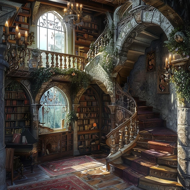 Photo interior of a castle interior fairy tale castle ai generated art