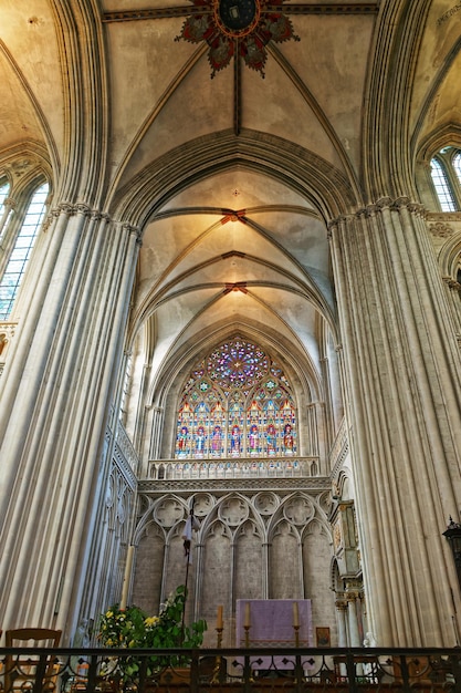 Interior of Cathedral of Our Lady of Bayeux in Calvados department of Normandy, France.