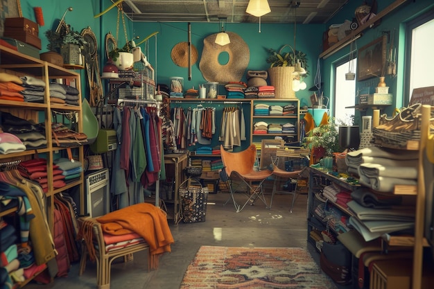 Interior of Charity Shop with Used and Sustainable Goods