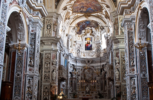 Interior of church La chiesa del Gesu or Casa Professa in Palermo, Sicily