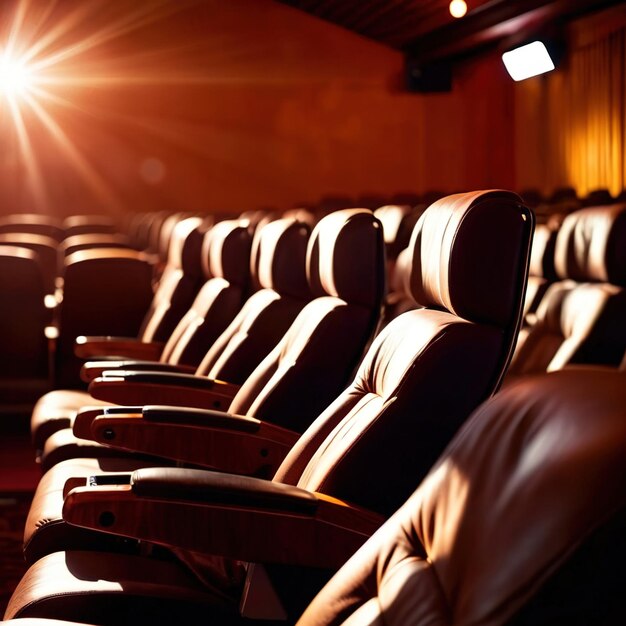 Photo interior of cinema theater with rows of seats for viewing