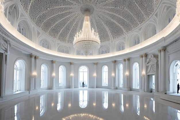 Photo interior of a circular room with a domed ceiling and chandelier