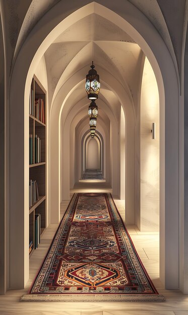 Interior of a classic room with carpet and bookcase 3d render