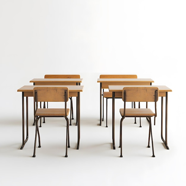 Photo interior of a classic school class with wooden desks isolated on white background cinematic