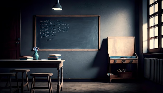 Interior of a classroom with moody lights and shadows Generative AI