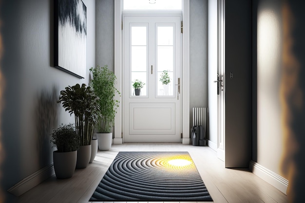 Interior of contemporary fashionable hallway with doormat