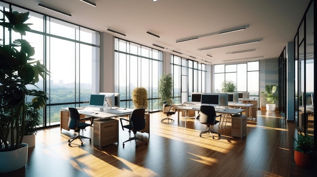 Interior Decoration of Modern Office space with nature and perfect space