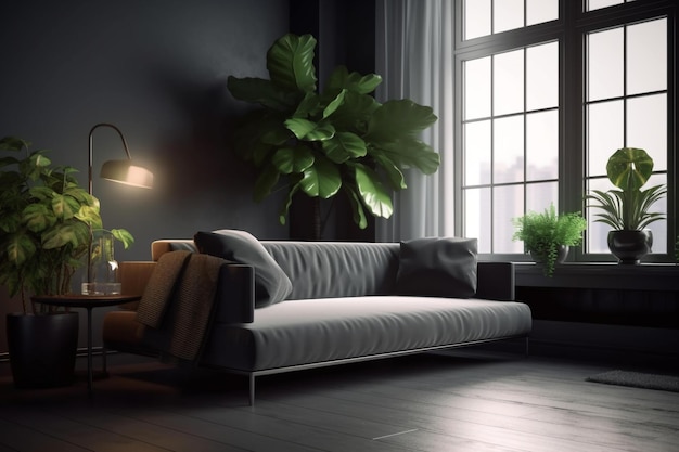 Interior decoration with sofa and plant Generative AI