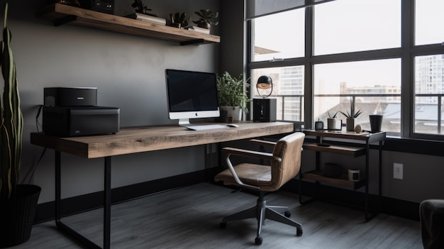 Interior deisgn of Home Office in Industrial style with Desk