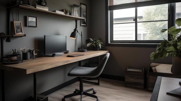 Interior deisgn of Home Office in Industrial style with Desk