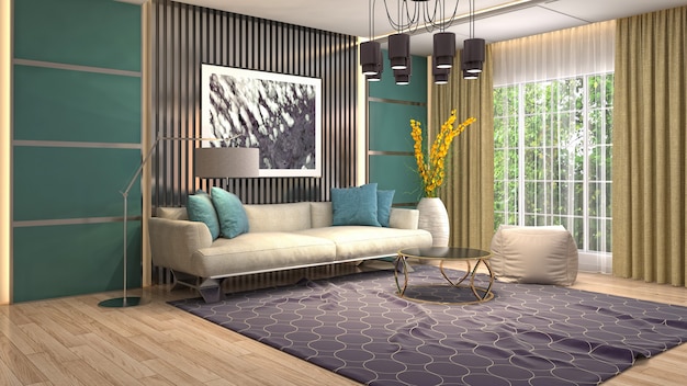 Interior design 3d illustration of living room