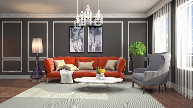 Interior design 3d illustration of living room