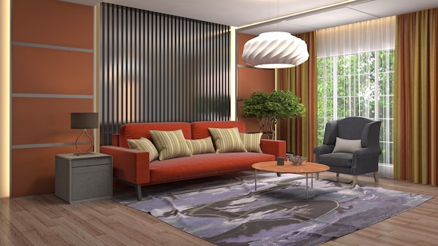 Interior design 3d illustration of living room