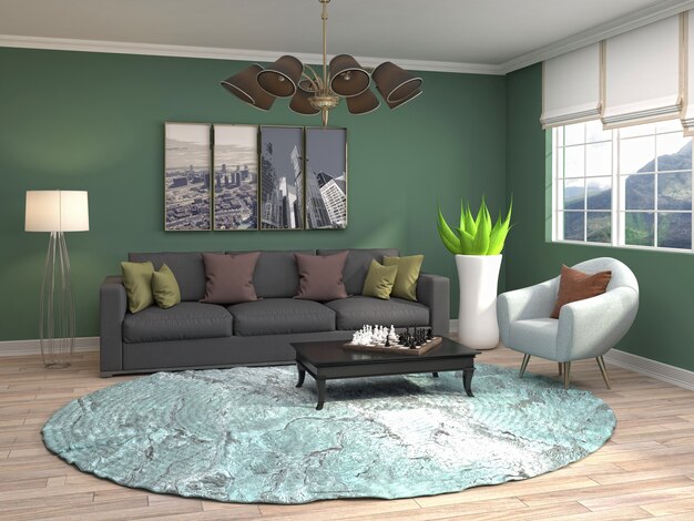 Interior design 3d illustration of living room