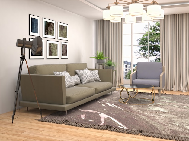 Interior design 3d illustration of living room