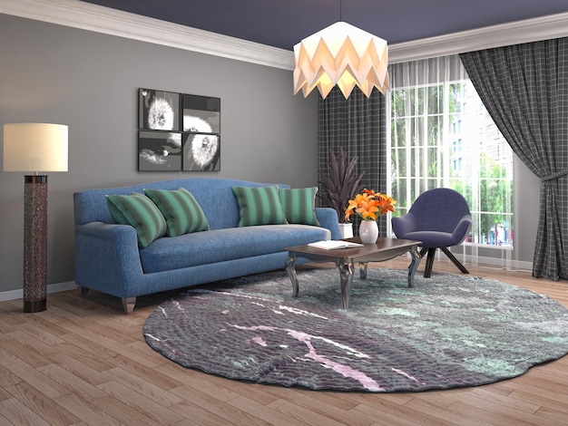 Interior design 3d illustration of living room