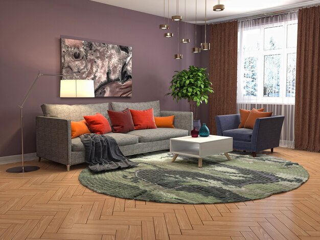 Interior design 3d illustration of living room