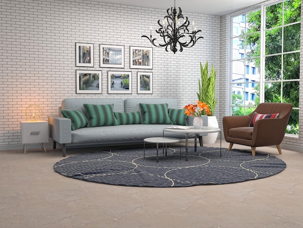 Interior design 3d illustration of living room