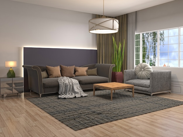 Interior design 3d illustration of living room