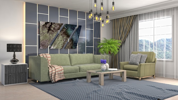 Interior design 3d illustration of living room