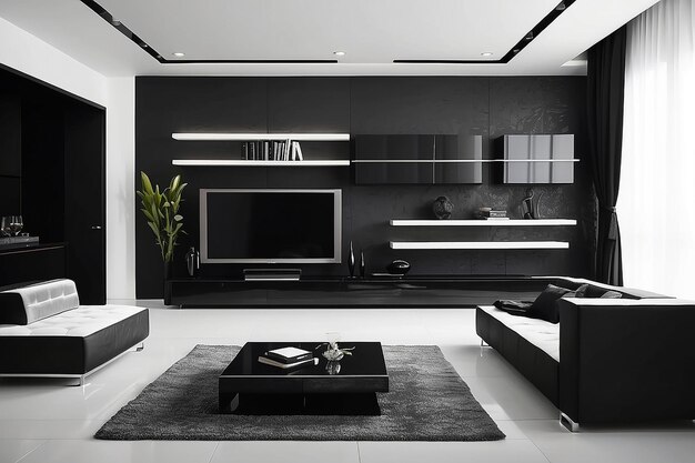 Interior design black furniture on white wall