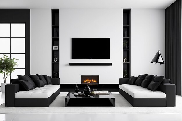 Interior design black furniture on white wall