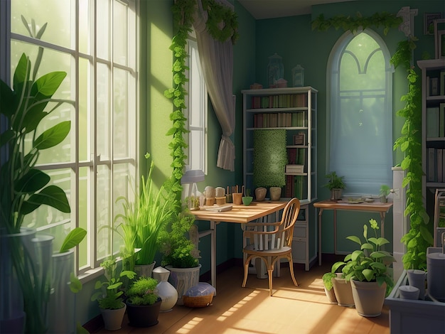 Interior design botanical room background