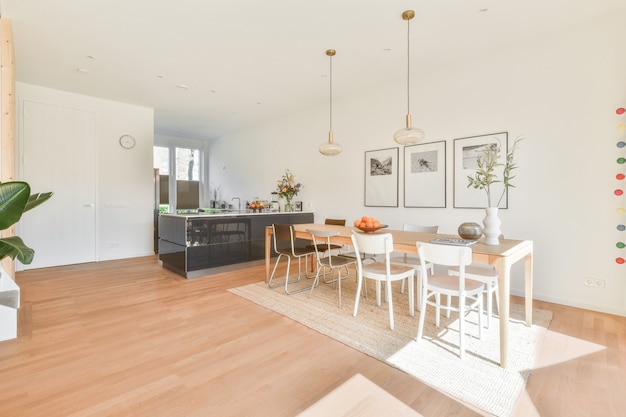 Interior design of bright and beautiful dining room