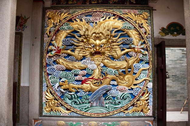 Interior design and decoration for people visit Guandi shrine and Jinping Temple of the Queen of Heaven at Shantou or Swatow city on May 9 2018 in Guangdong China