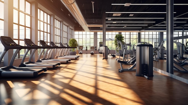 Interior design and equipment in modern gym Health club Fitness hall