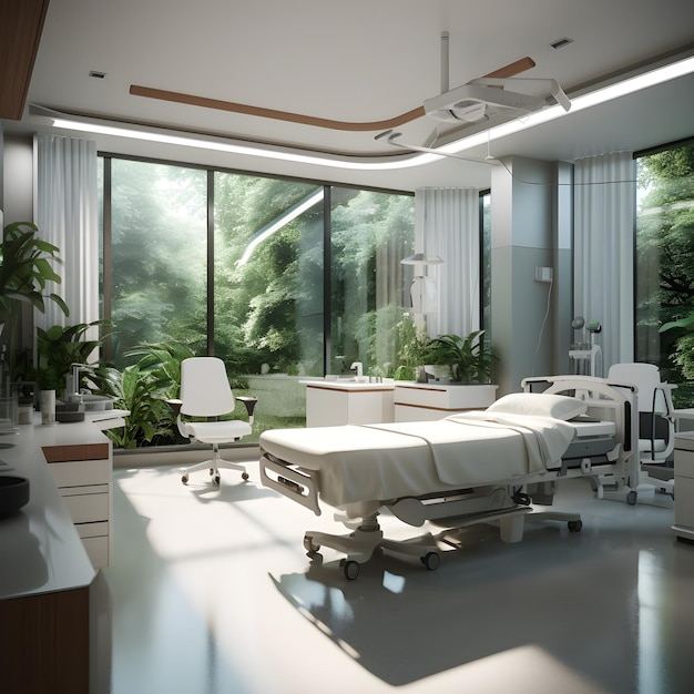 Interior design and layout of a modern future medical center in hospital clinic or health center