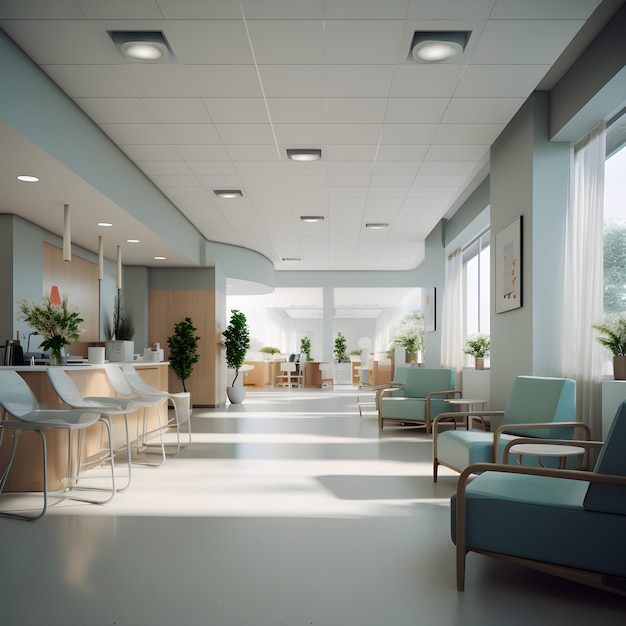 Interior design and layout of a modern future medical center in hospital clinic or health center