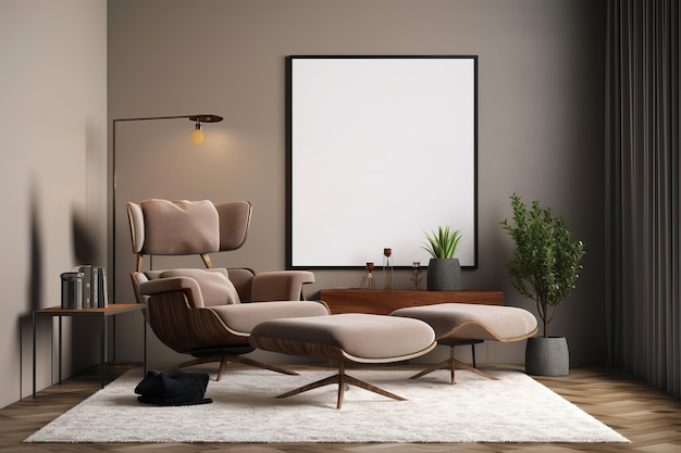 Interior design of living room interior with design armchair mock up poster frame AI generated