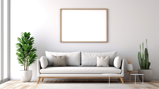 Interior design of a living room with a sofa a painting and lamps Generated AI