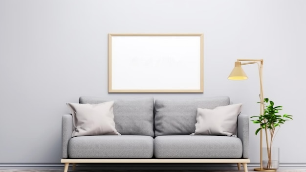 Interior design of a living room with a sofa a painting and lamps Generated AI