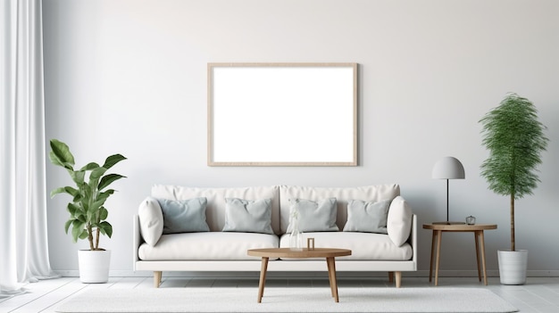 Interior design of a living room with a sofa a painting and lamps Generated AI