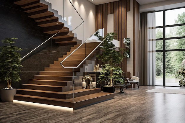 Interior design of luxury house with stairs