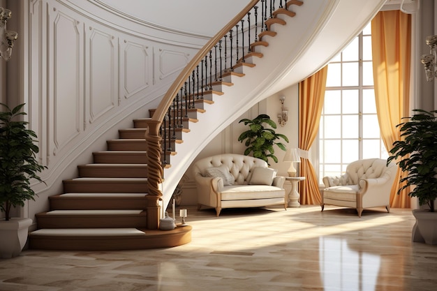 Interior design of luxury house with stairs