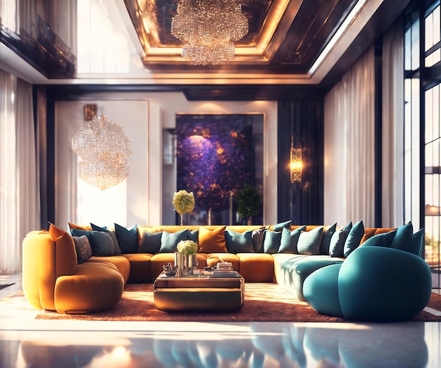 Interior design of luxury modern living room generative AI